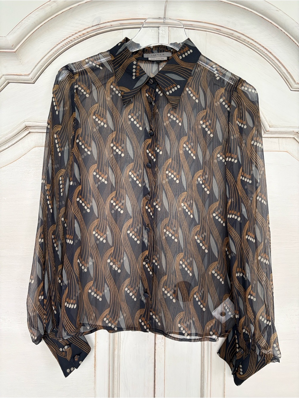 Vintage JAEGER Fine Silk Geometric Print Blouse